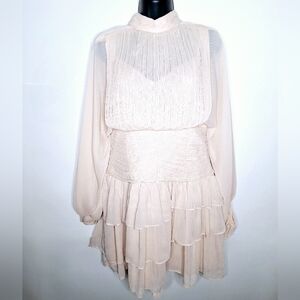 NWT Mustard Seed Brand "Soft Glamor" Blush pink, tiered skirt, midi length dress